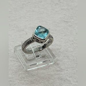Silpada 925 Sterling Silver Frozen Lake Aqua Glass Filigree Band Ring R2044 Sz 7